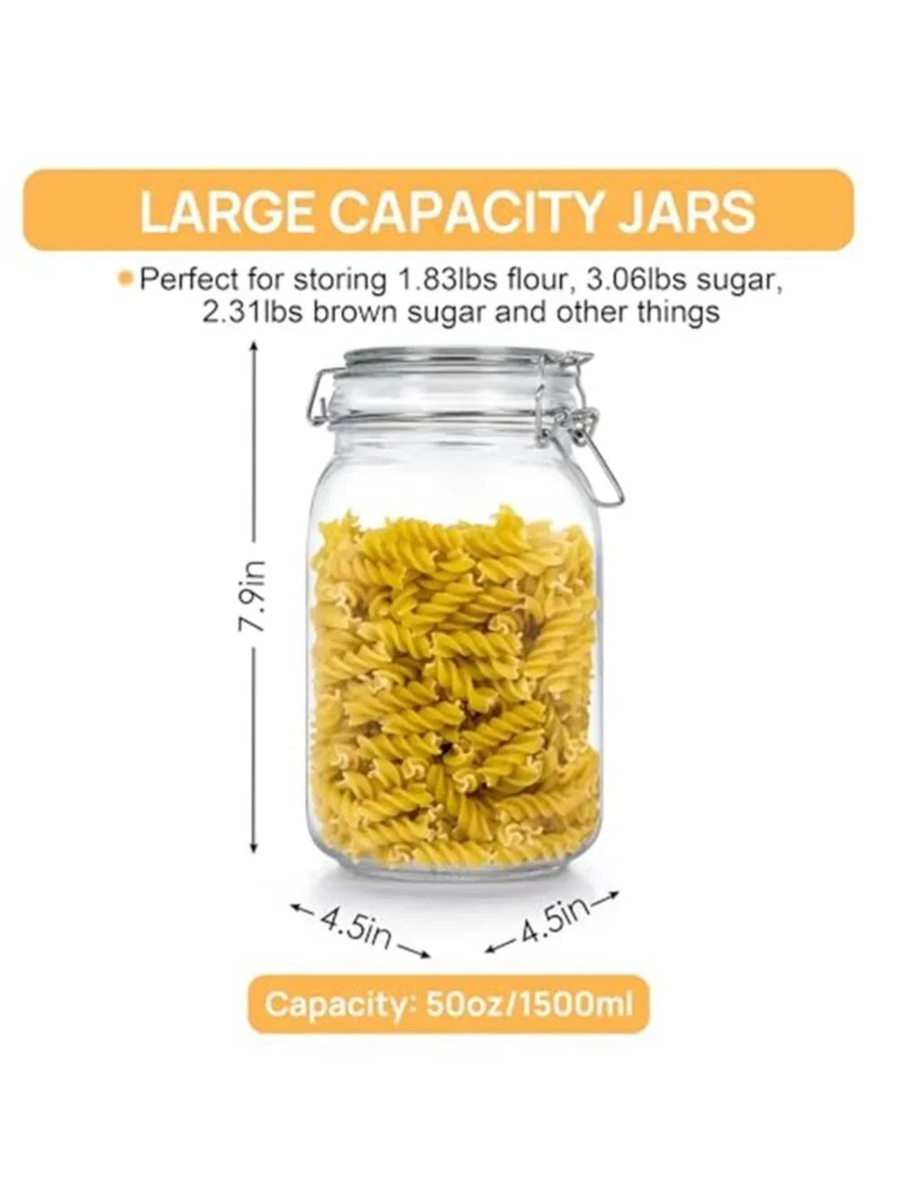 50oz Airtight Glass Jars with Lids, 3 PCS Food Storage Canister for Kitchen